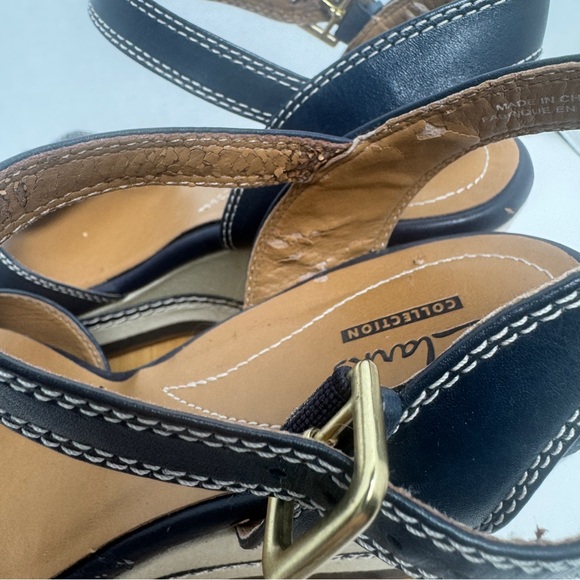 Clarks Collection Zia Castle Black Leather Wedge Ankle Strap Sandal Women Sz 10M - Picture 8 of 13